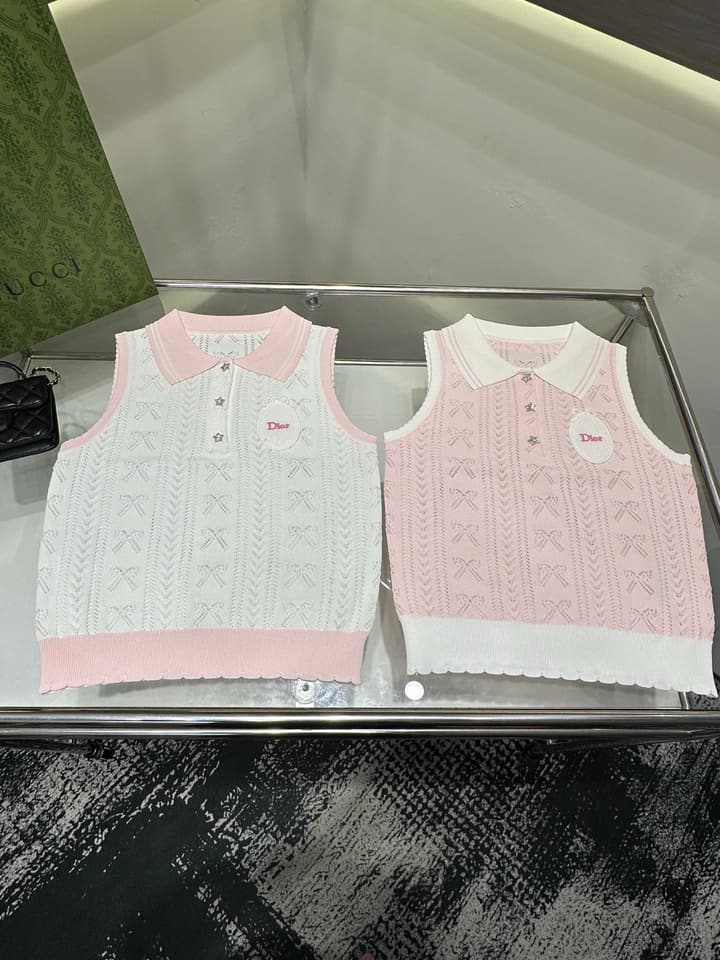 Dior Lapel Collar Knit Vest in Pink