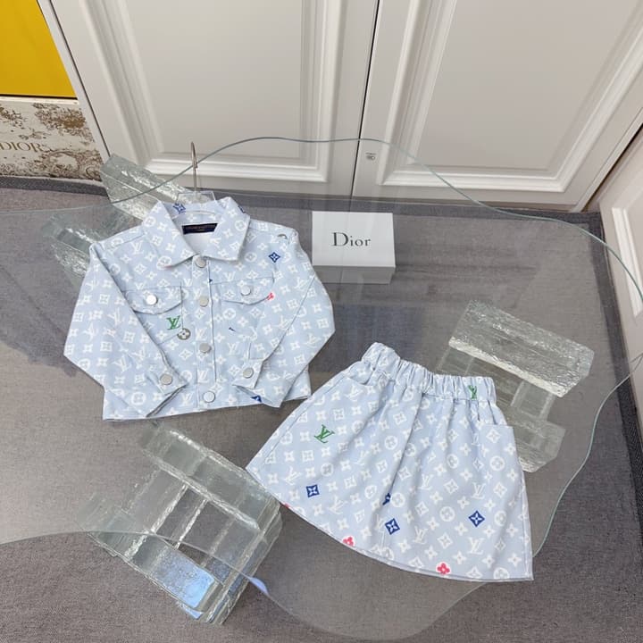 Louis Vuitton Sibling Matching Apparel Set – Kids Collection in Light Blue Denim Brother Set (shirt & Pants)