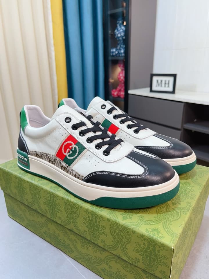 Gucci New Season Casual Fashion Sneakers in Black With Web Stripe