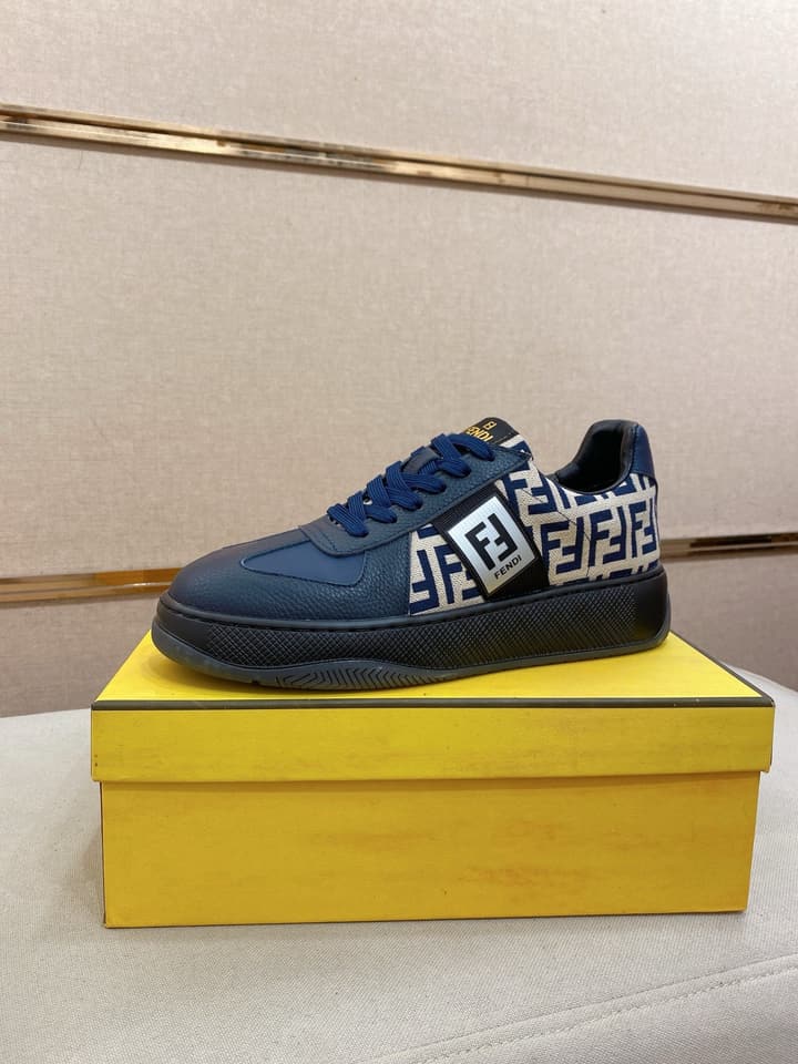 Fendi Calfskin Leather Loafers in Navy White Monogram