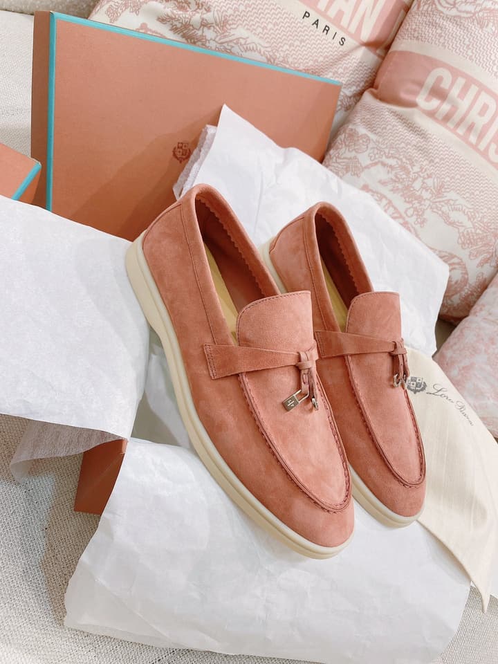 Loro Piana Glossy Cashmere Loafers in Blush Pink Suede