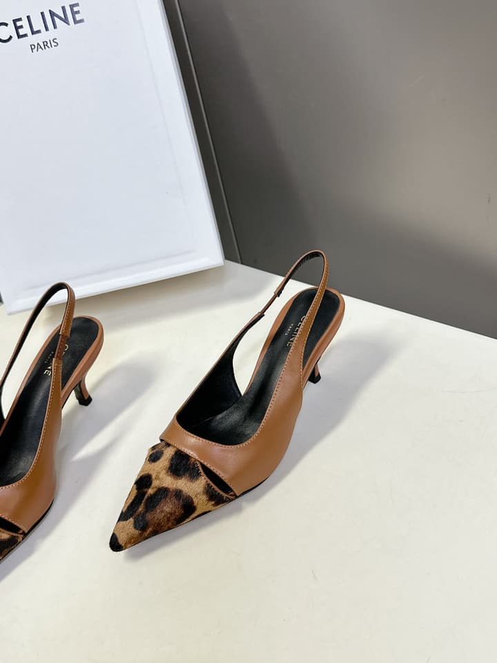 Celine Triomphe Calfskin Heels – Spring/Summer Collection in Dark Leopard Print