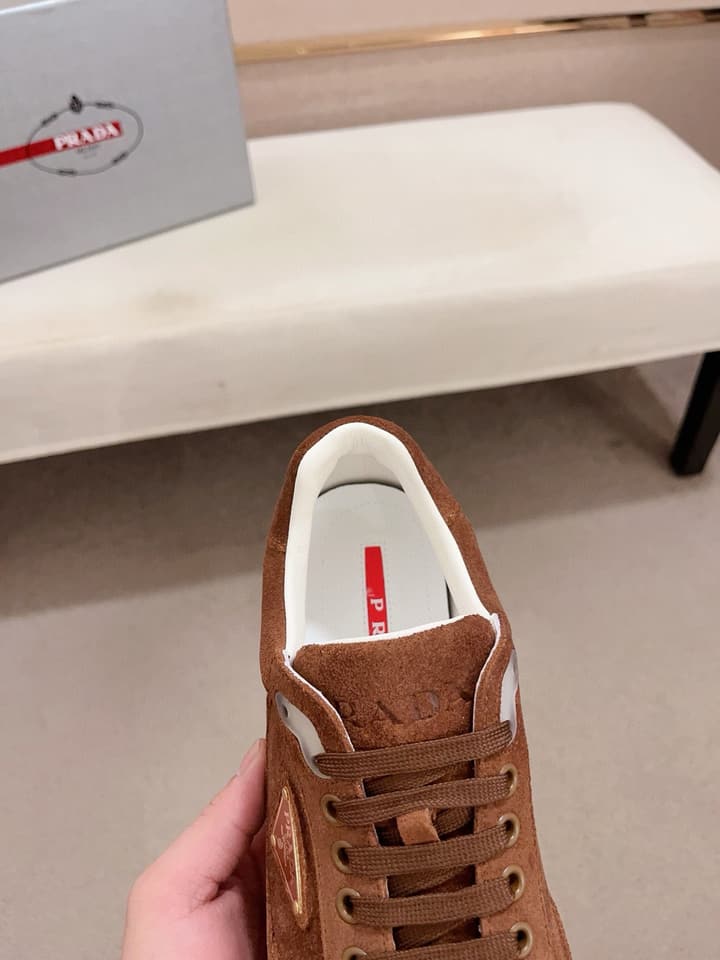 Prada Men's Air Cushion Sneakers in Beige Suede