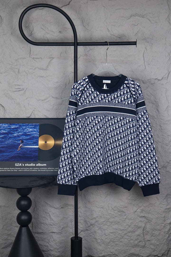 Dior Monogram Double-Sided Jacquard Crewneck Sweater – 24SS in Navy Monogram Pattern