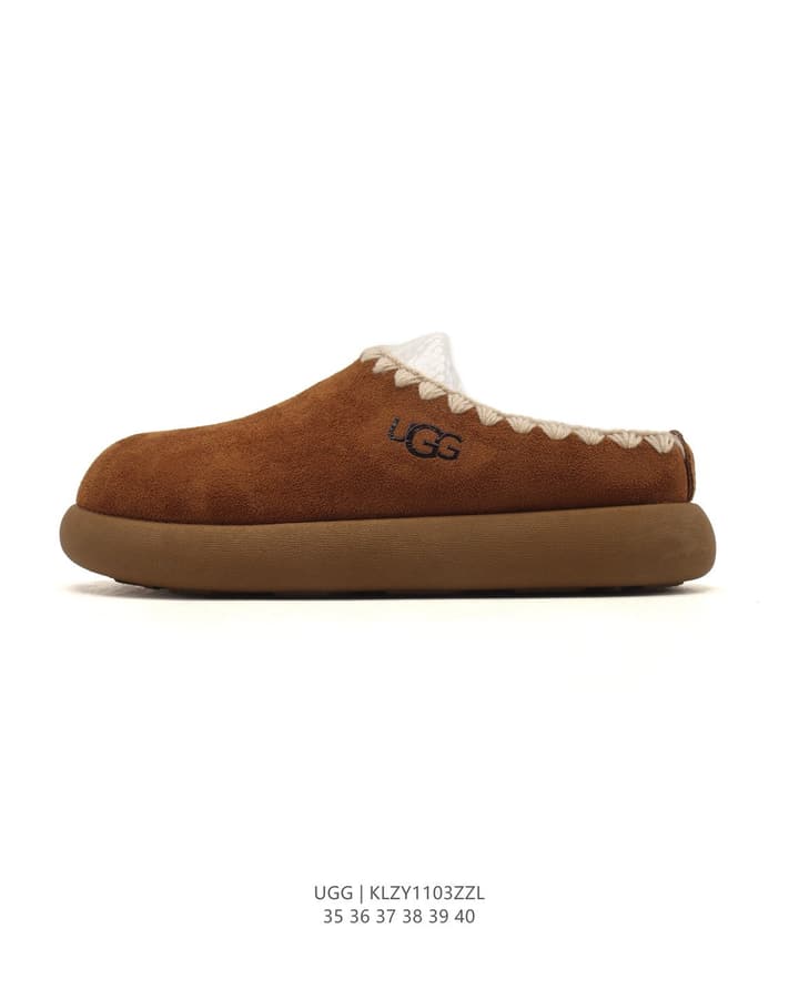UGG Retro Color-Block Sheepskin Slippers – Autumn/Winter Collection in Brown Suede