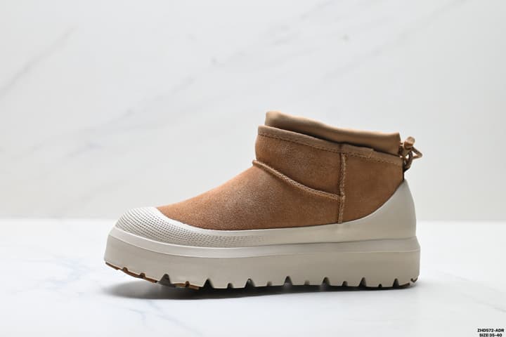 UGG Tasman Weather Hybrid Mid-Top Snow Boots in Tan Suede With Beige Sole