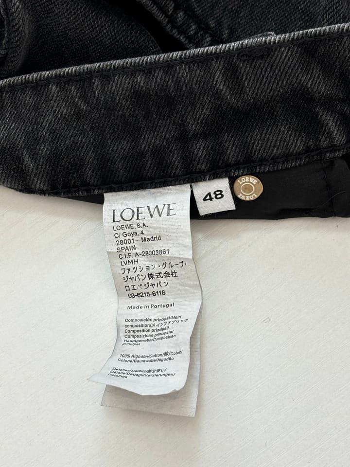 Loewe Anagram Embroidered Washed Distressed Jeans in Washed Black