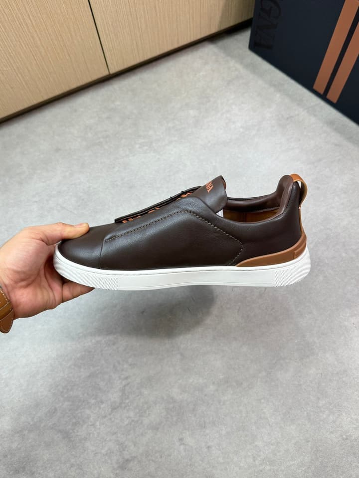 Zegna Triple Stitch Nappa Leather Slip-On Sneakers in Black