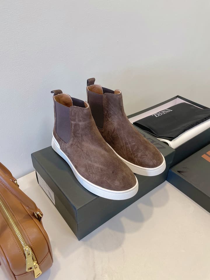 Zegna COUTURE Triple Stitch Leather Sneakers in Black Suede With Dark Sole