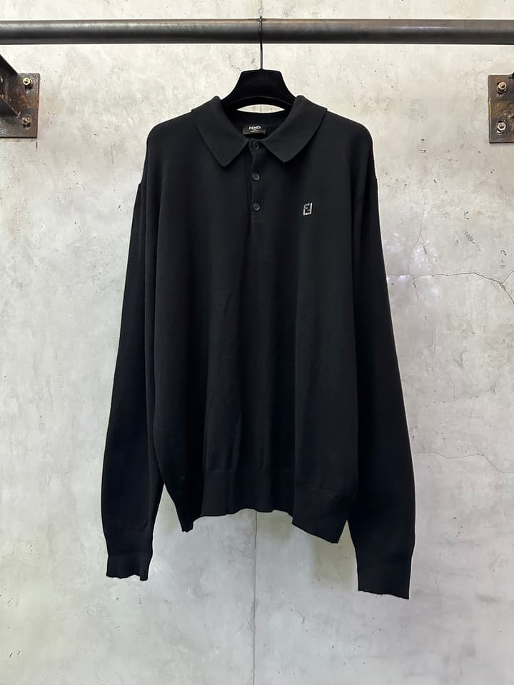 Fendi Double F Logo Knitted Polo Shirt in Classic Black
