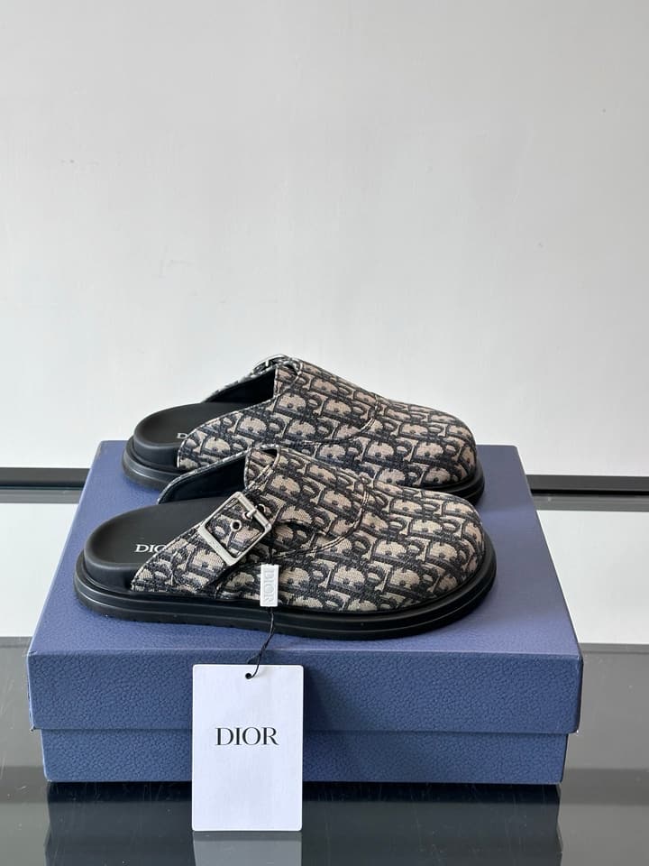 Dior Oblique Print Closed-Toe Mules in Navy