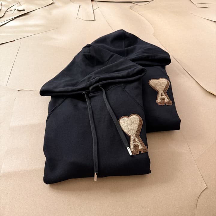 Ami Paris Towel Embroidered Heart Boxy Hoodie – 25FW in Classic Black