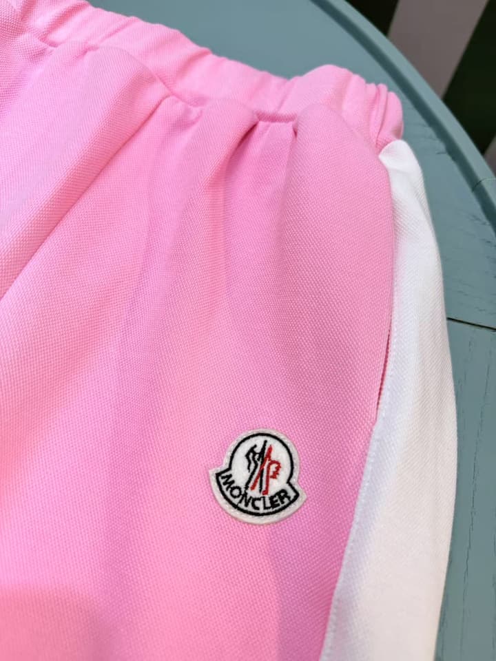 Moncler Kids Stand Collar Embroidered Tracksuit Set – 2025SS – Kids Collection in Light Pink With White Stripes