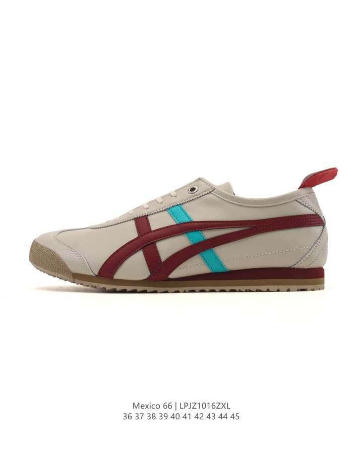 Onitsuka Tiger Mexico 66 Classic Sneakers in Beige With Maroon And Teal Stripes