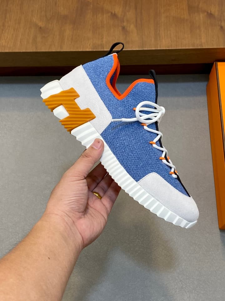 Hermès Suede and Denim Canvas Sneakers in Black And White
