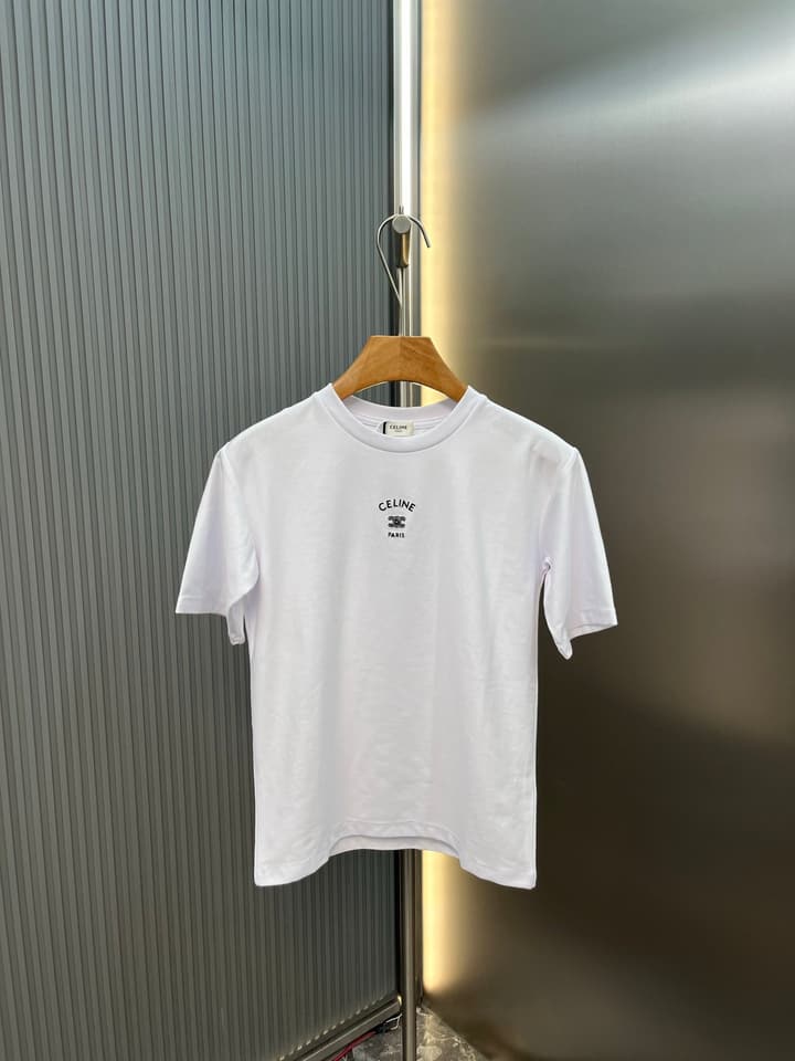 Celine Triomphe Embroidered Loose T-Shirt in Grey