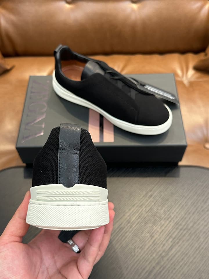 Zegna Triple Stitch Low-Top Sneakers in Black Suede