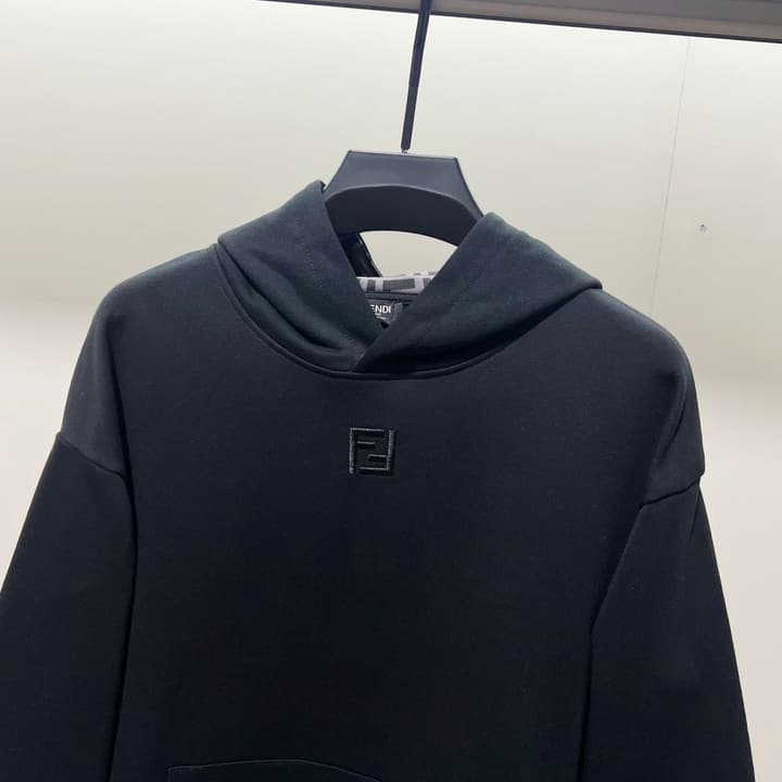 Fendi FF Patch Logo Cotton Hoodie in Black Hooded Sweatshirt