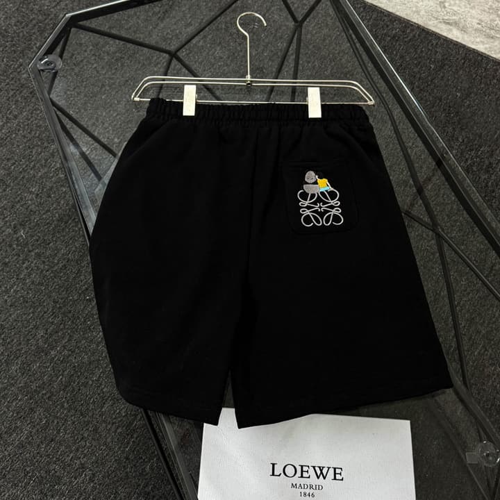 Loewe Classic Element Embroidered Shorts in Black With Blue Anagram Logo