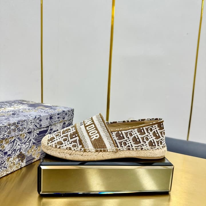 Dior Granville Embroidered Espadrille Flats in Beige/brown Oblique Pattern