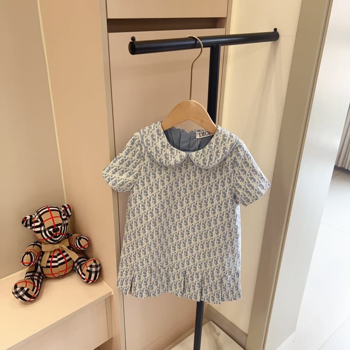 Dior Kids Monogram Pleated Dress Sibling Set – 2026SS – Kids Collection in Light Blue Monogram