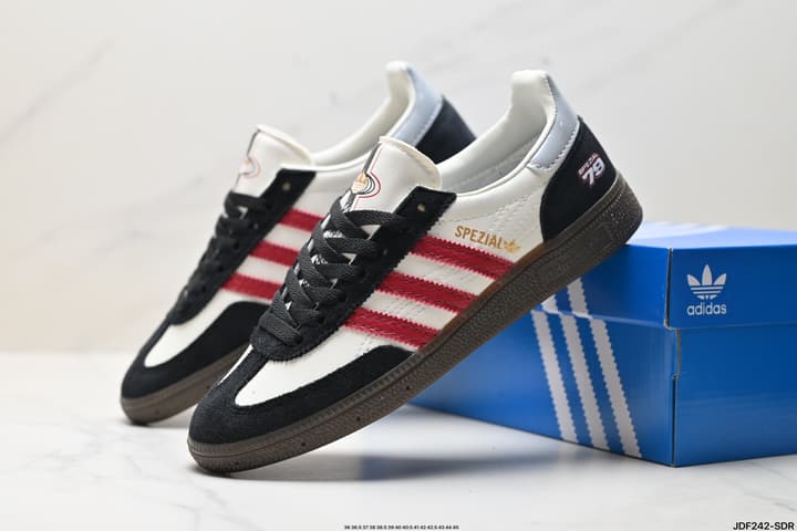 Adidas Handball Spezial Classic Retro Sneakers in Black Suede Red Stripe