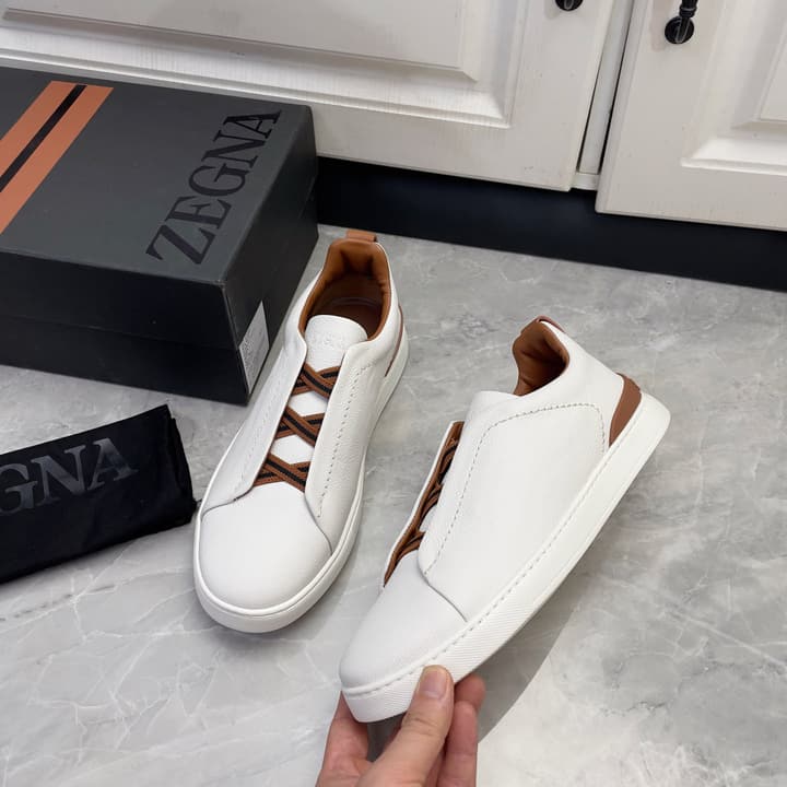 Zegna Triple Stitch Low-Top Sneakers in Navy Blue