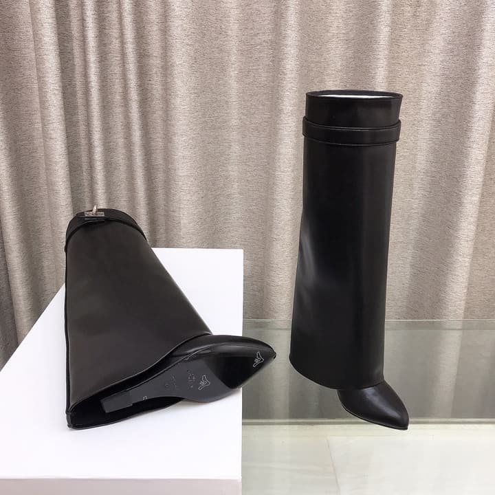 Givenchy Shark Tooth Glossy Leather Knee-High Boots in Almond