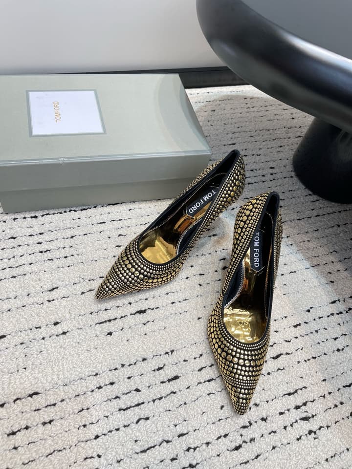 TOM FORD Crystal Embellished Gold Heeled Sandals