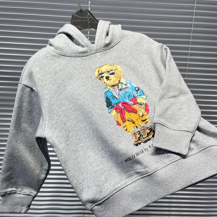 Ralph Lauren Bear Graphic Plush Lined Hoodie – Kids Collection in Dark Navy
