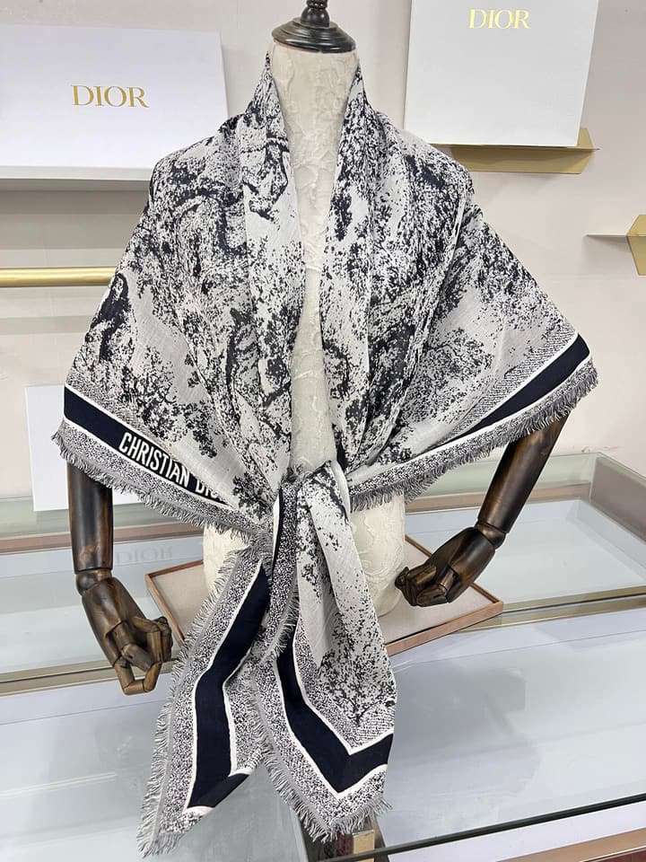 Dior Limited Edition Grey Shawl in Beige Blue Toile