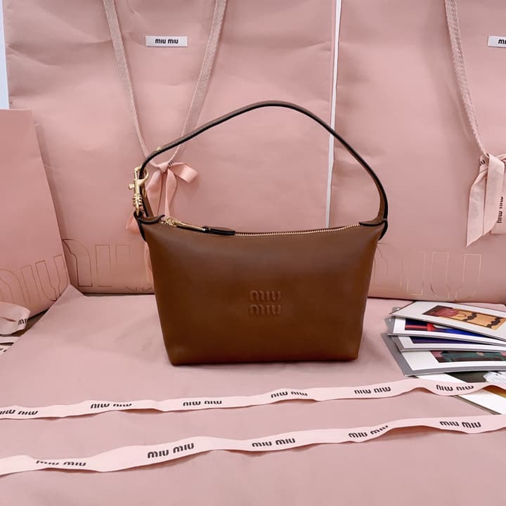 Miu Miu Vintage Sheepskin Lunchbox Bag in Deep Brown
