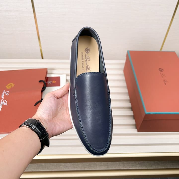 Loro Piana Classic Nappa Moccasins in Dark Blue Loafer Close-up