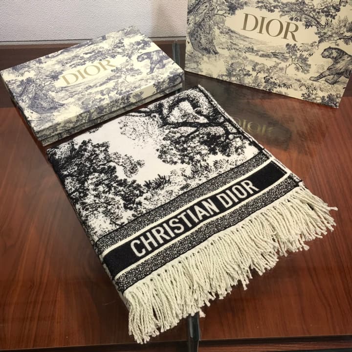Dior Animal Print Cashmere Wool Scarf in Beige