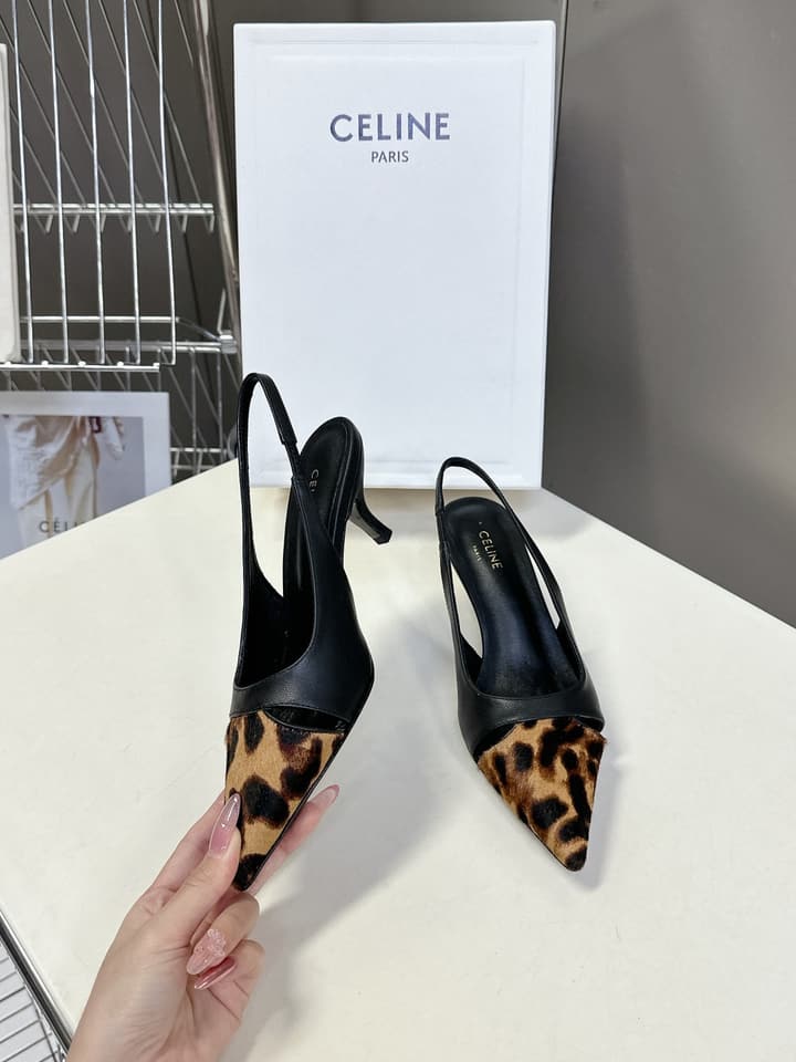 Celine Triomphe Calfskin Heels – Spring/Summer Collection in Dark Leopard Print