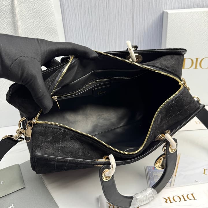 Dior Lady Dior Large Deerskin Tote Bag in Black Suede
