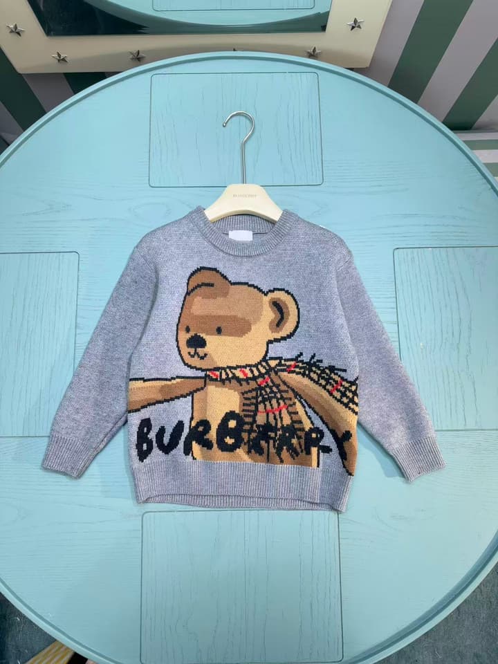 Burberry Classic Logo Knit Sweater – Kids Collection – 2025SS in Heather Blue Bear Graphic Sweater