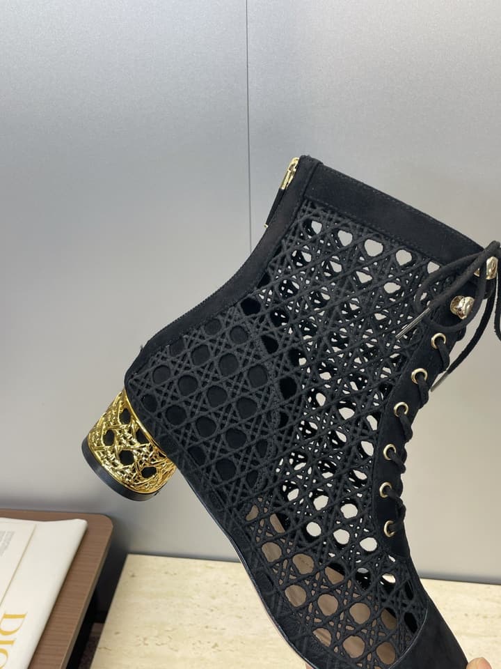 Dior D-Lcon Embroidered Ankle Boots – 2025FW in Black Mesh High Heel (9cm)