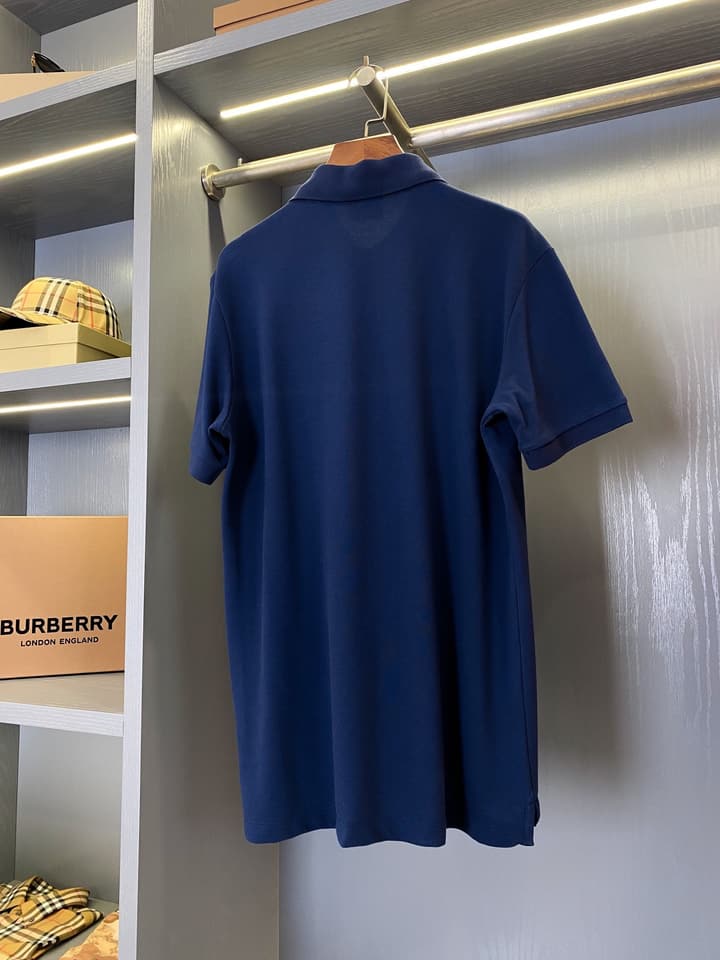 Burberry Equestrian Knight Piqué Cotton Polo Shirt in Navy Blue