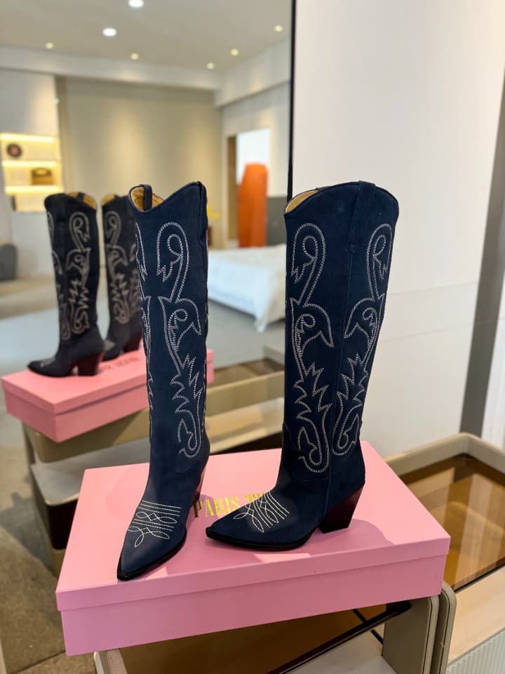Paris Texas Embroidered Knee-High Boots in Black With Tone-on-tone Embroidery