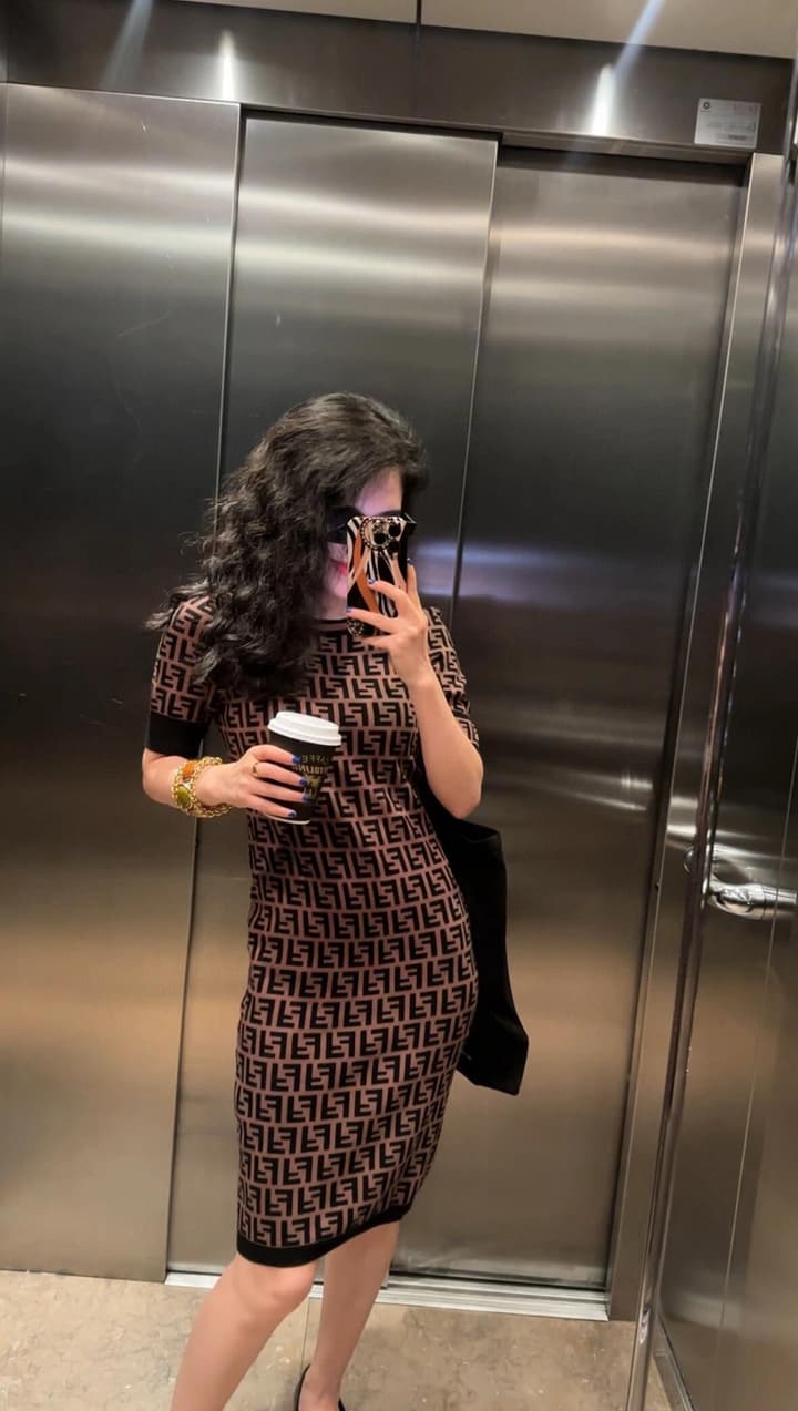 Fendi Double F Monogram Jacquard Knit Dress in Coffee Monogram Knit Dress