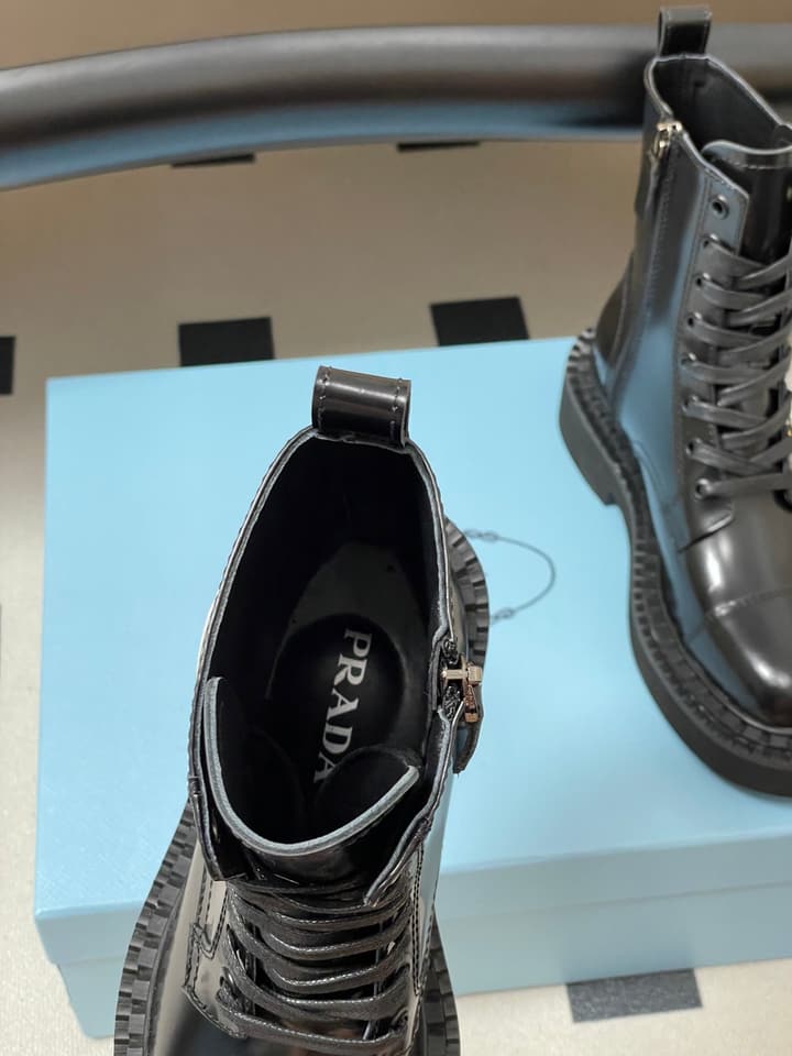 Prada Triangle Logo Combat Boots – 25SS in Black Suede