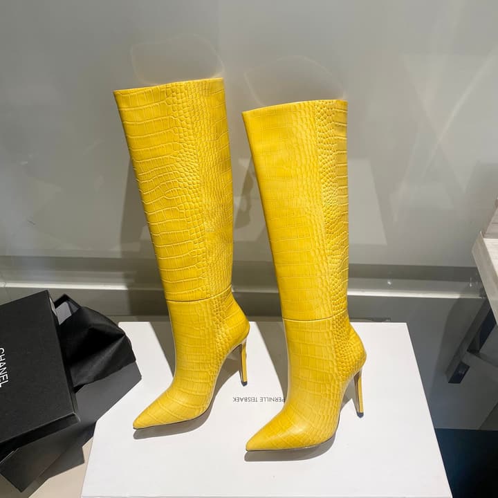 Paris Texas Crocodile Embossed Knee-High Boots – 2022 FW in Black Croc Embossed