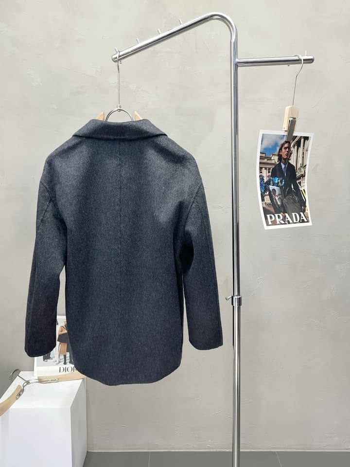 Dior Men's Wool Double-breasted Short Coat in Dark Charcoal Gray