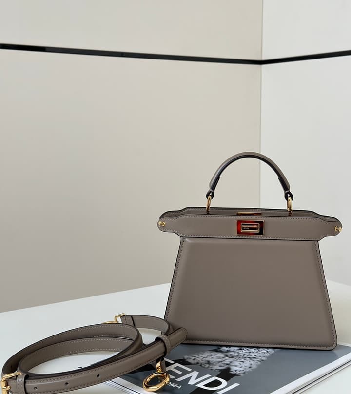 Fendi Peekaboo I See You Petite Handbag in Taupe Greige