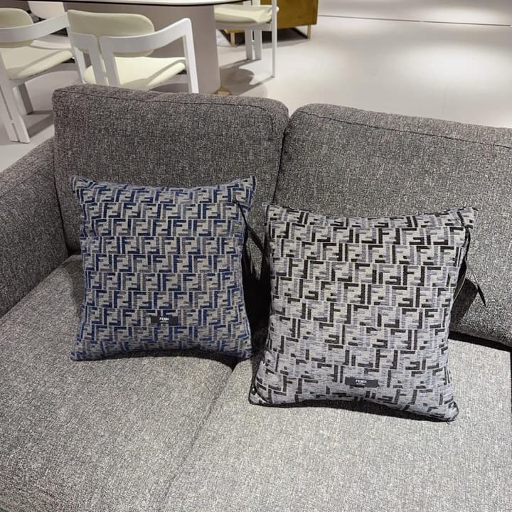 Fendi Double F Jacquard Chenille Cushion in Beige Cream Ff Jacquard