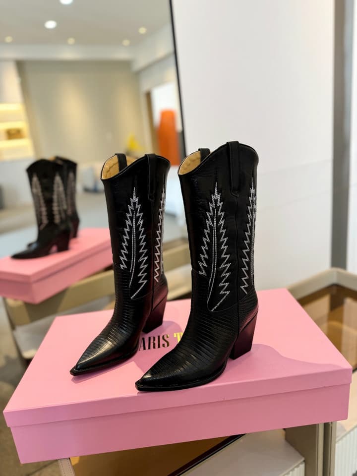 Paris Texas Suede Embroidered Knee-High Boots in All Black