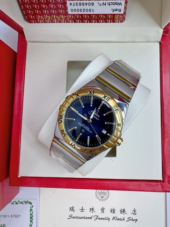 Omega Constellation Mechanical Gold/Blue Dial Watch in Blue Dial 1