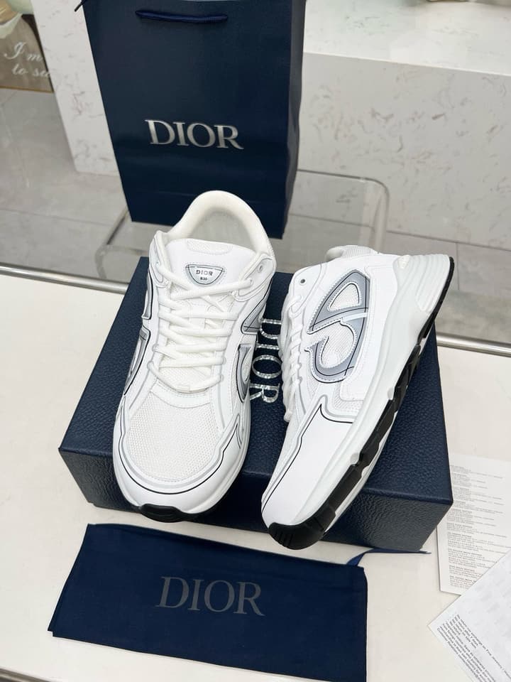 Dior B30 Unisex Mesh and Leather Sneakers in Navy Blue And Grey