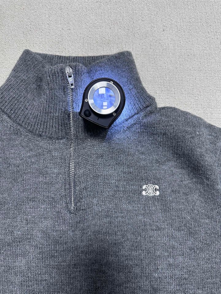 Celine Triomphe Embroidery Half-Zip Sweater – 24FW in Grey Half-zip Sweater